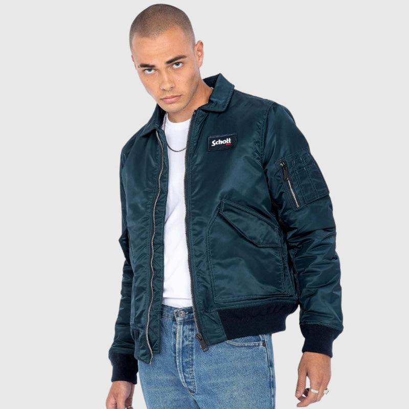 210100rs-navy recycled bomber jacket schott nyc winter jas back