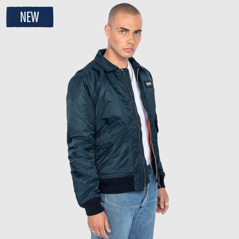 210100rs-navy recycled bomber jacket schott nyc winter jas