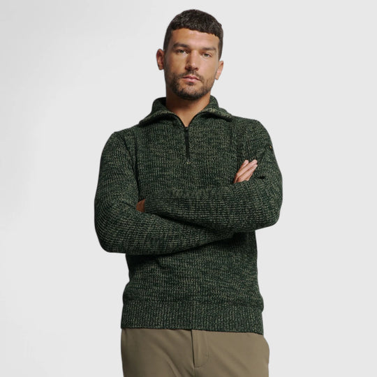 25230926-052 No Excess Pullover Half Zipper High Neck 3 Coloured Rib Dark Green
