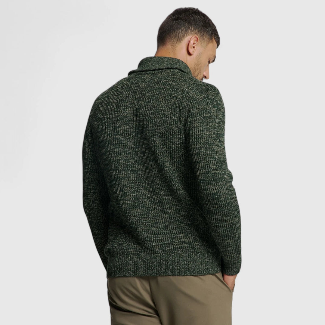 25230926-052 No Excess Pullover Half Zipper High Neck 3 Coloured Rib Dark Green