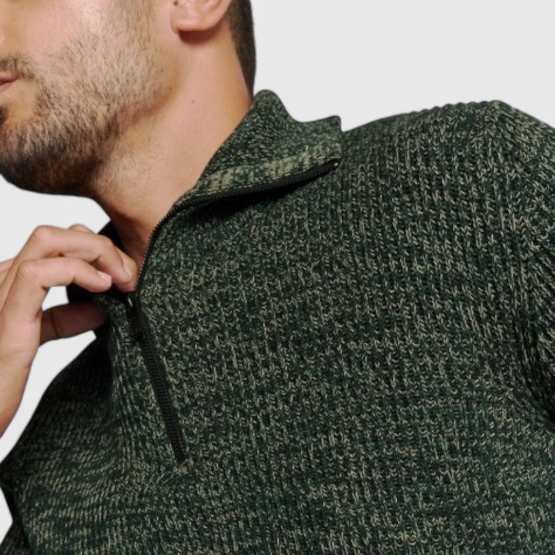 25230926-052 No Excess Pullover Half Zipper High Neck 3 Coloured Rib Dark Green