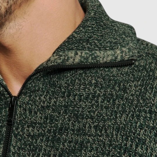 25230926-052 No Excess Pullover Half Zipper High Neck 3 Coloured Rib Dark Green