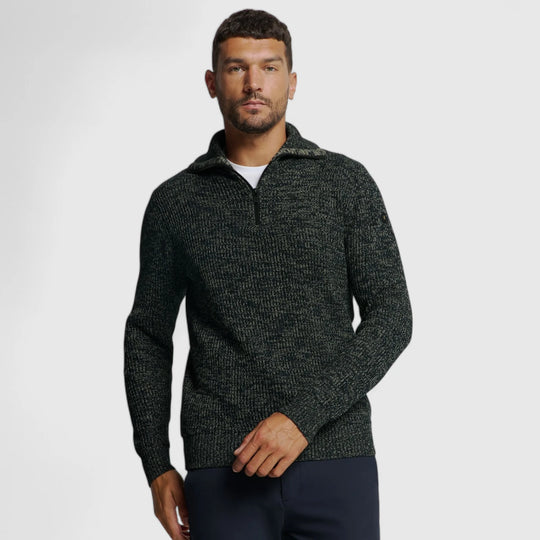 25230926-078 No Excess Pullover Half Zipper High Neck 3 Coloured Rib Night