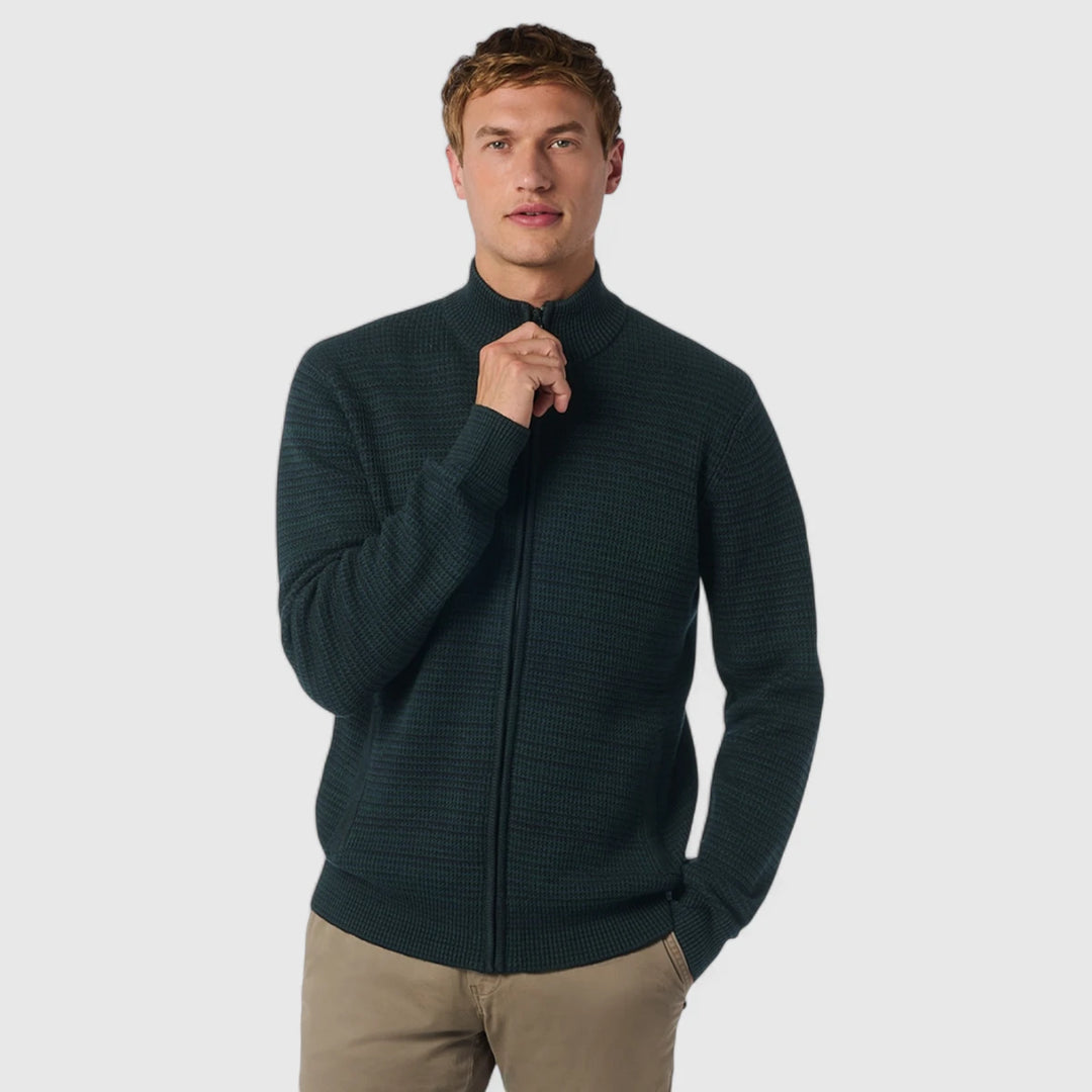 25230934-052 No Excess Cardigan 3 Coloured Jacquard Dark Green