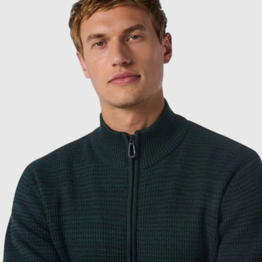 25230934-052 No Excess Cardigan 3 Coloured Jacquard Dark Green