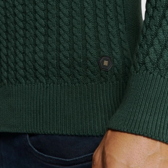 25230962-052 No Excess Pullover Half Zipper and Button Solid Jacquard Dark Green