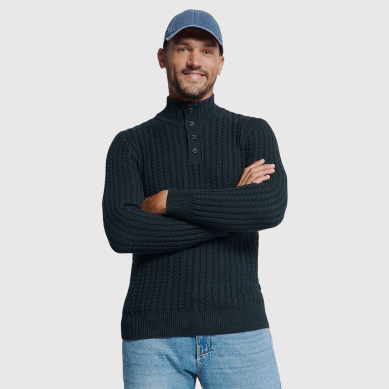 25230962-078 No Excess Pullover Half Zipper and Button Solid Jacquard