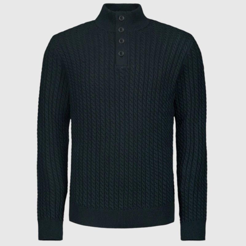 25230962-078 No Excess Pullover Half Zipper and Button Solid Jacquard