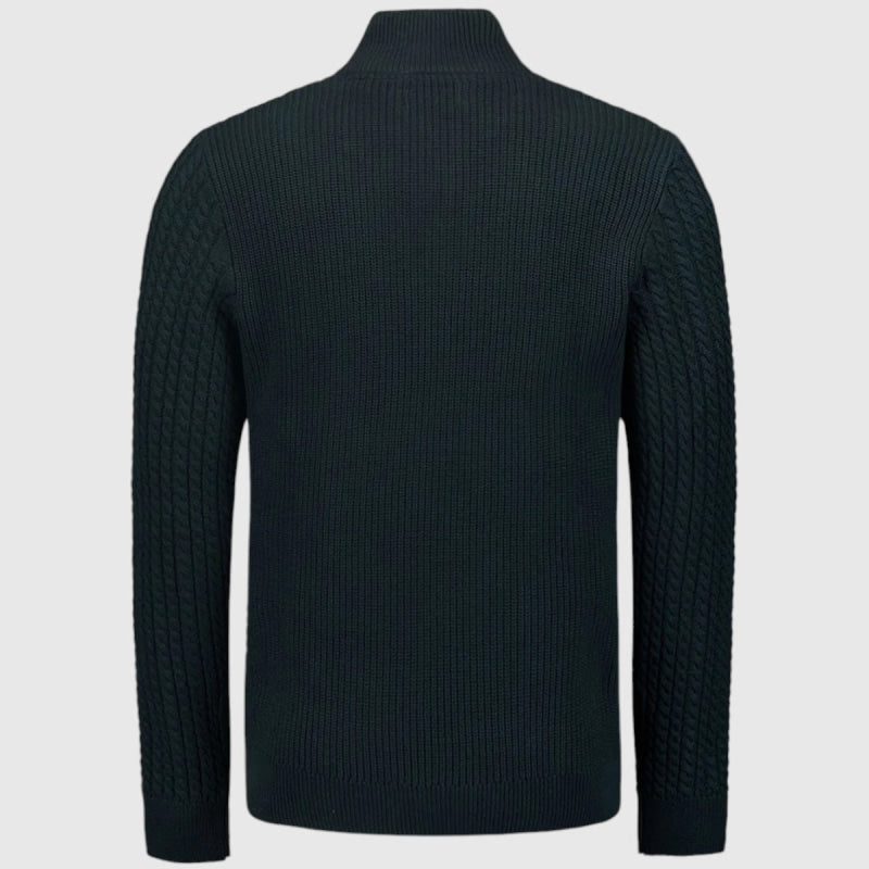 25230962-078 No Excess Pullover Half Zipper and Button Solid Jacquard