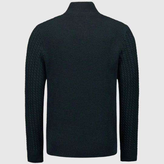 25230962-078 No Excess Pullover Half Zipper and Button Solid Jacquard