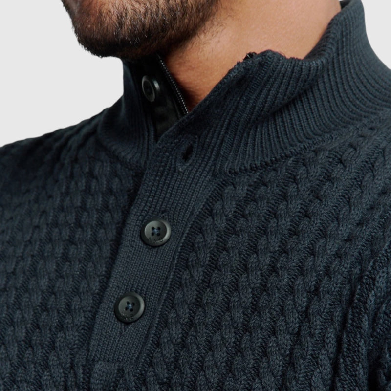 25230962-078 No Excess Pullover Half Zipper and Button Solid Jacquard