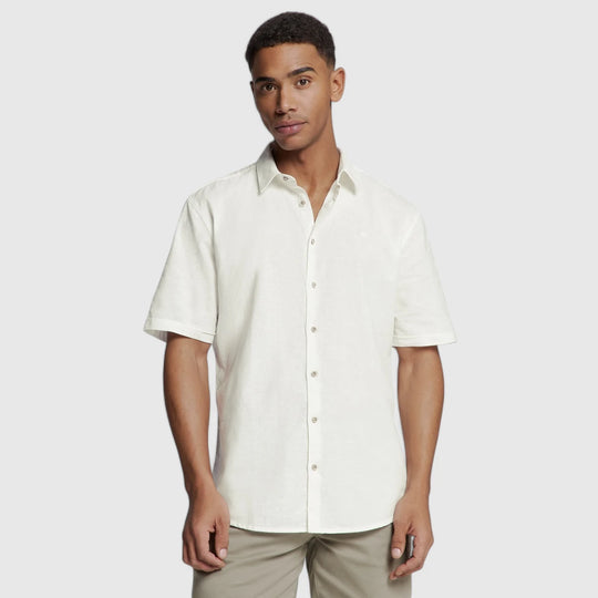 27480321SN-010 No Excess Shirt Short Sleeve Solid With Linen White