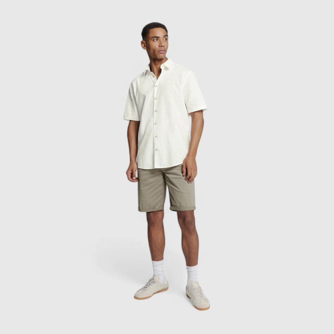 27480321SN-010 No Excess Shirt Short Sleeve Solid With Linen White