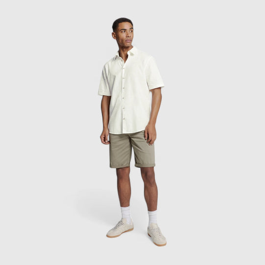27480321SN-010 No Excess Shirt Short Sleeve Solid With Linen White