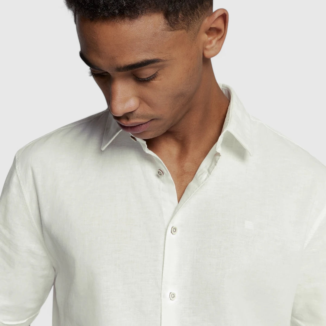 27480321SN-010 No Excess Shirt Short Sleeve Solid With Linen White