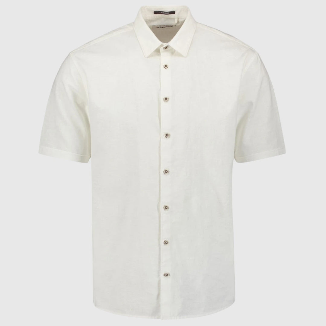 27480321SN-010 No Excess Shirt Short Sleeve Solid With Linen White