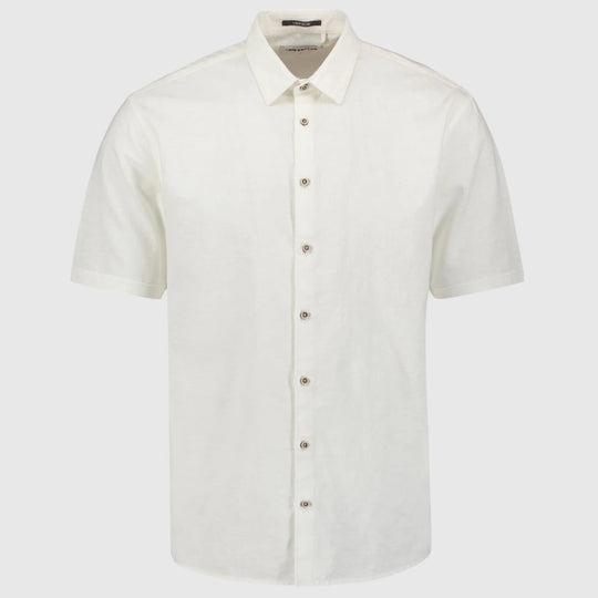 27480321SN-010 No Excess Shirt Short Sleeve Solid With Linen White