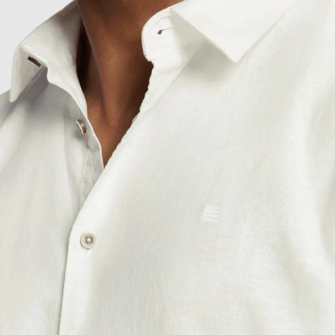 27480321SN-010 No Excess Shirt Short Sleeve Solid With Linen White