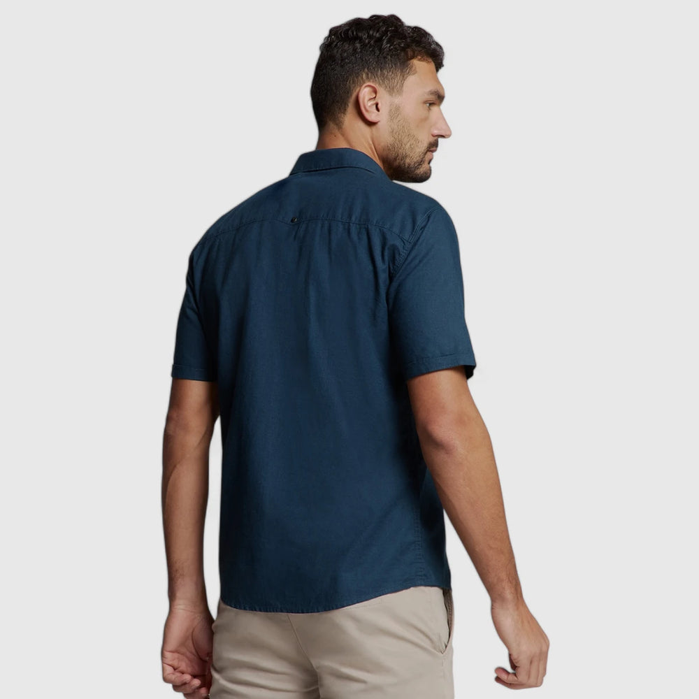 27480321SN-078 No Excess Shirt Short Sleeve Solid With Linen Night/Navy