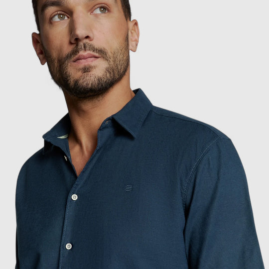 27480321SN-078 No Excess Shirt Short Sleeve Solid With Linen Night/Navy