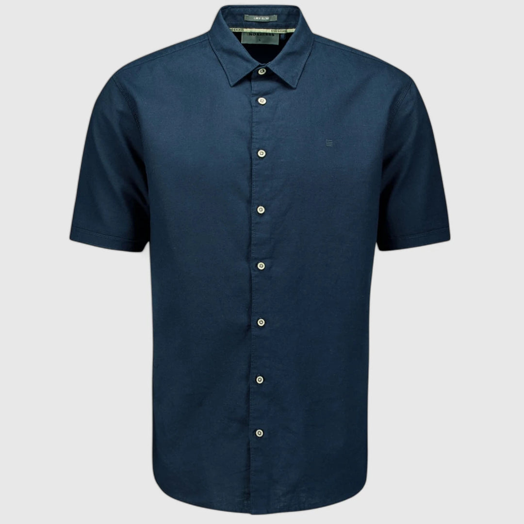 27480321SN-078 No Excess Shirt Short Sleeve Solid With Linen Night/Navy