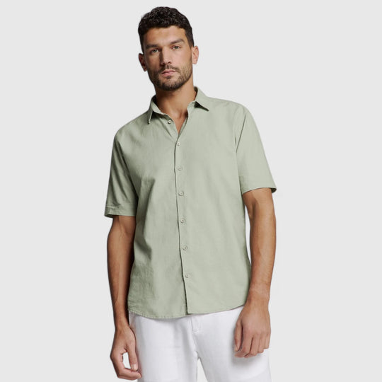 27480321SN-177 No Excess Shirt Short Sleeve Solid With Linen Light Army