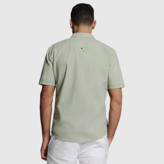 27480321SN-177 No Excess Shirt Short Sleeve Solid With Linen Light Army