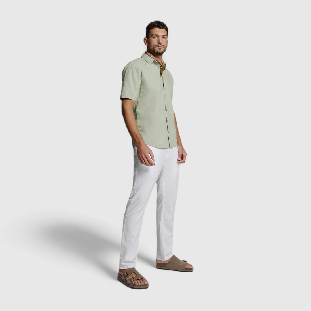 27480321SN-177 No Excess Shirt Short Sleeve Solid With Linen Light Army