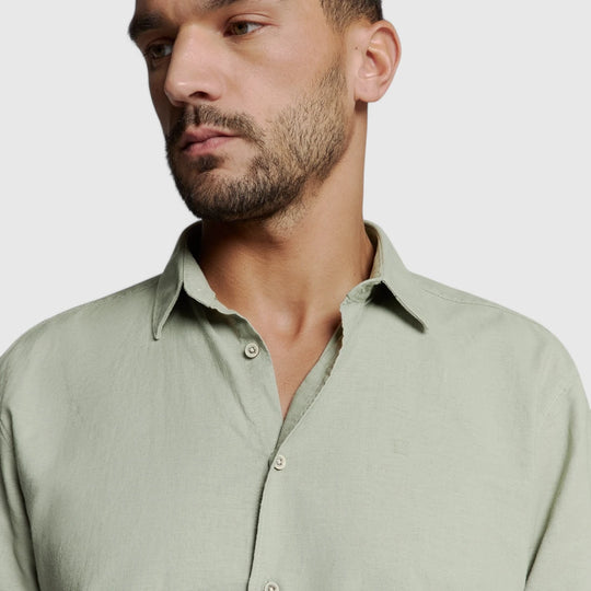 27480321SN-177 No Excess Shirt Short Sleeve Solid With Linen Light Army