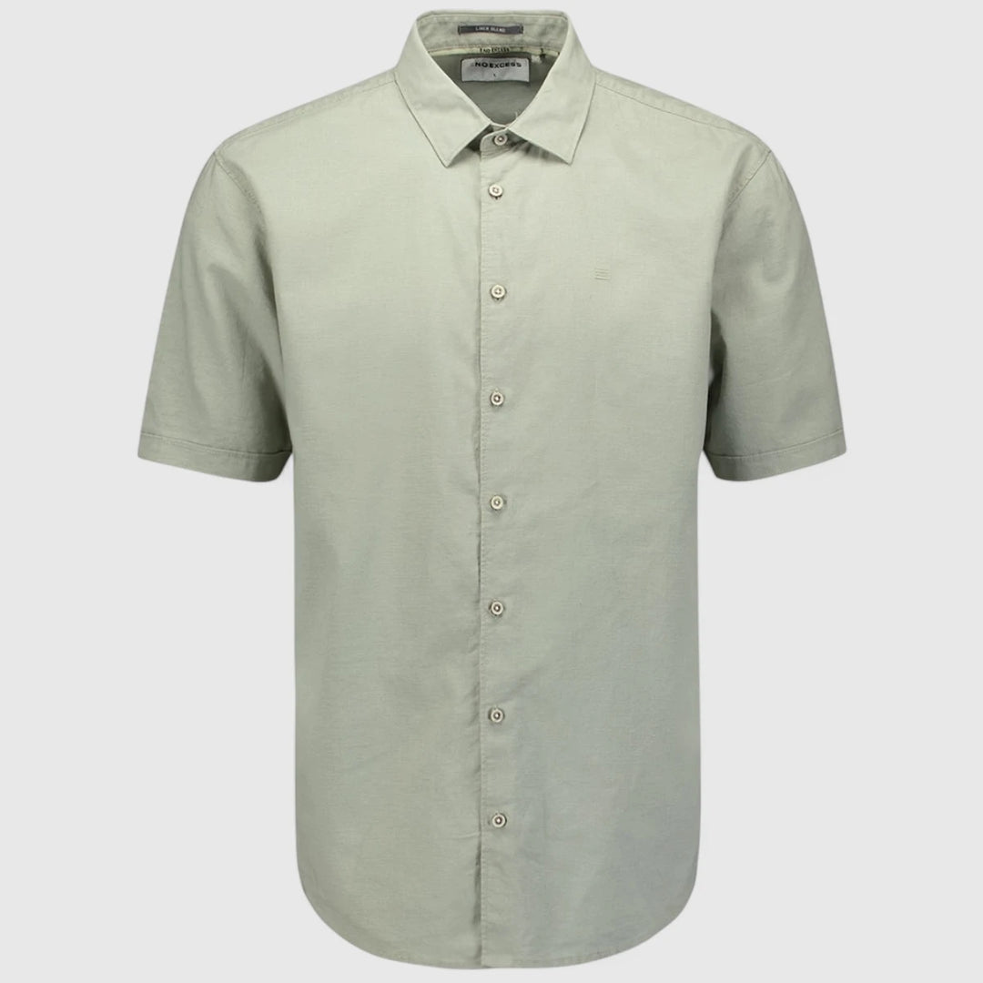 27480321SN-177 No Excess Shirt Short Sleeve Solid With Linen Light Army