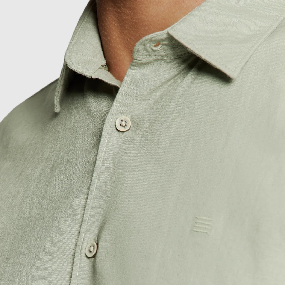 27480321SN-177 No Excess Shirt Short Sleeve Solid With Linen Light Army