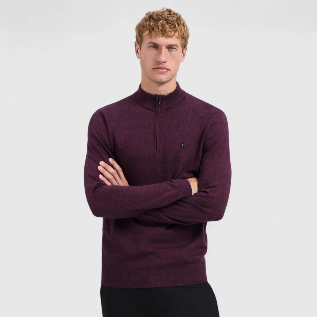 29210885SN-164 No Excess Pullover Half Zipper 2 Coloured Melange Dark Wine / Rood