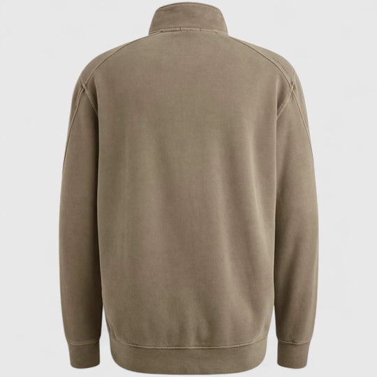 CSW2508443-8025 Cast Iron Sweater Half Zip Peached Overdye Brindle / Beige