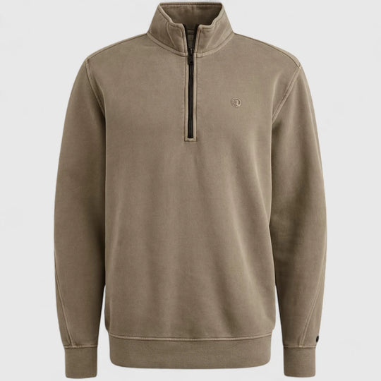 CSW2508443-8025 Cast Iron Sweater Half Zip Peached Overdye Brindle / Beige