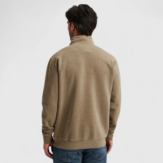 CSW2508443-8025 Cast Iron Sweater Half Zip Peached Overdye Brindle / Beige