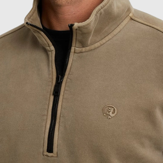 CSW2508443-8025 Cast Iron Sweater Half Zip Peached Overdye Brindle / Beige