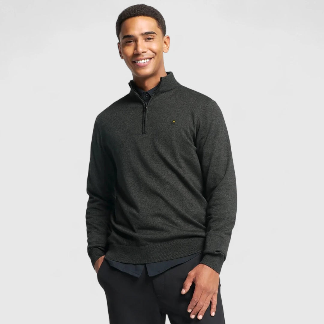 N2185-023 No Excess Pullover Half Zipper 2 Coloured Melange Dark Grey