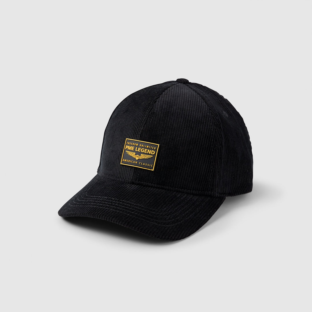 PAC2209907-999 Corduroy Cap With Rubber Badge Black