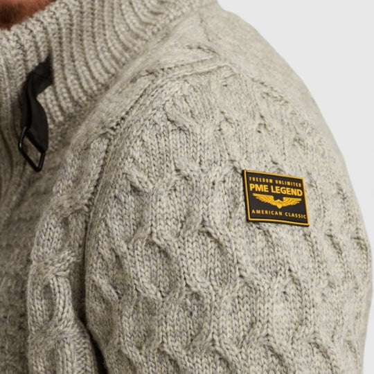 PKC2509359-921 PME Legend Zip Jacket Heavy Knit Mixed Yarn Light Gray Melee / Grijs