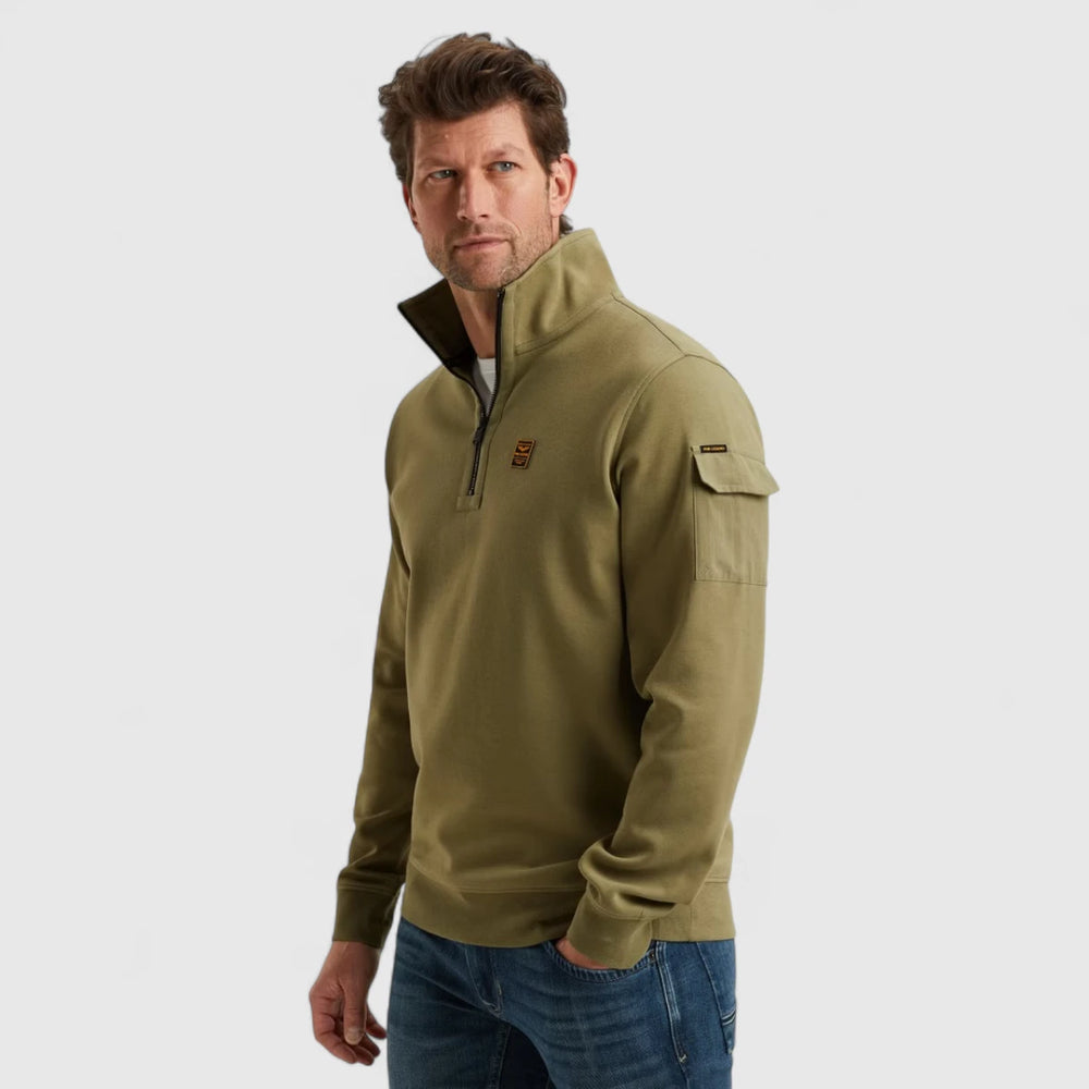 PSW2508423-6379 PME Legend Sweater Half Zip Collar Interlock Jersey Oil Green / Groen