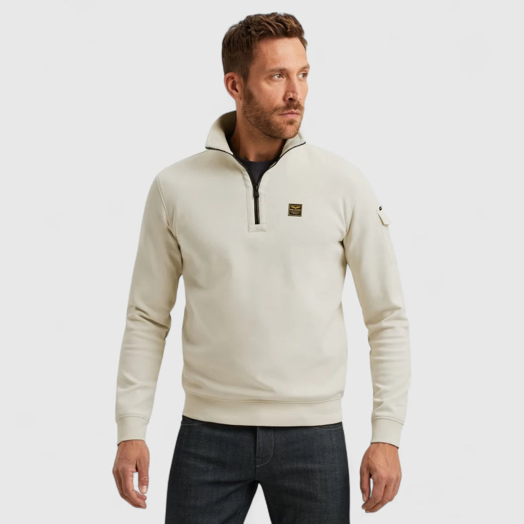 PSW2508423-7013 PME Legend Sweater Half Zip Collar Interlock Jersey Bone White