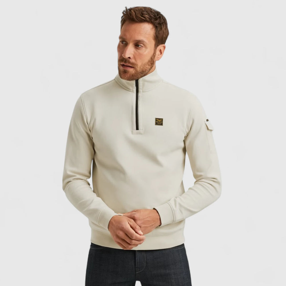 PSW2508423-7013 PME Legend Sweater Half Zip Collar Interlock Jersey Bone White