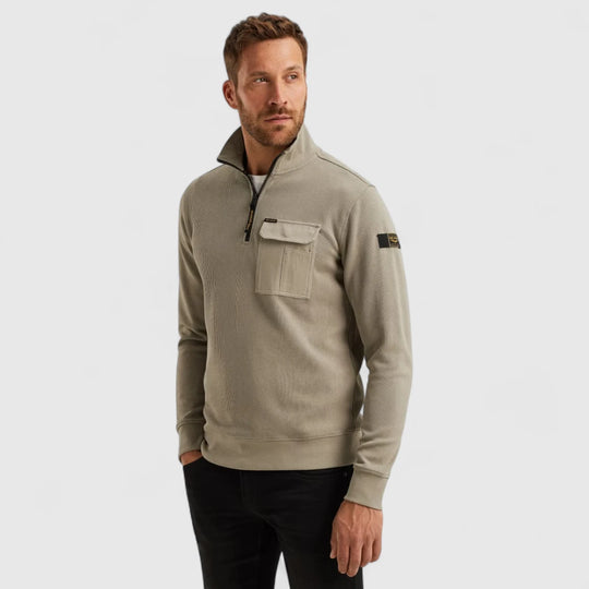 PSW2509457-8011 PME Legend Knitwear Half Zip Collar Knit Look Jersey Seneca Rock