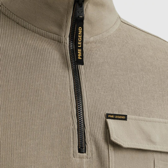 PSW2509457-8011 PME Legend Knitwear Half Zip Collar Knit Look Jersey Seneca Rock