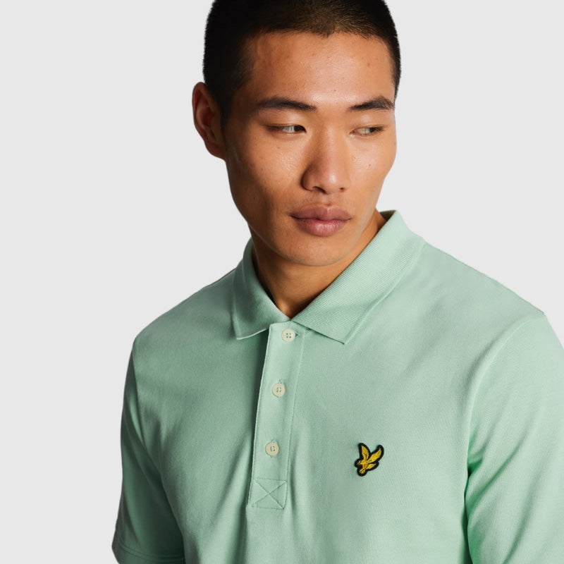 sp400vog-w907 plain polo shirt short sleeve lyle & scott polo turquoise crop2