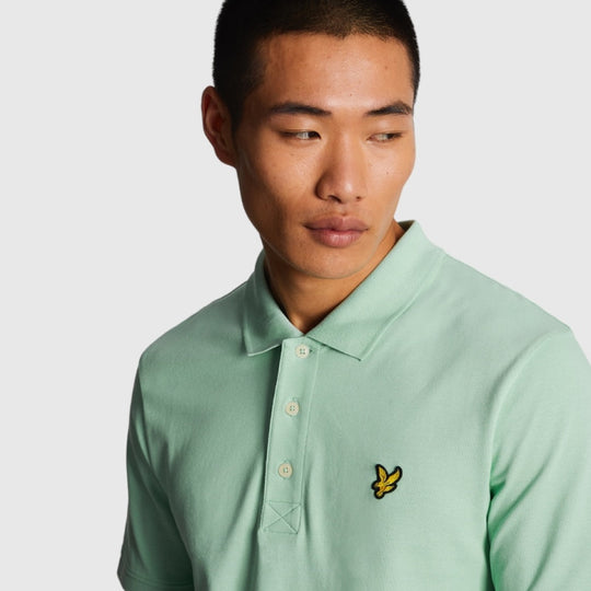 sp400vog-w907 plain polo shirt short sleeve lyle & scott polo turquoise crop2