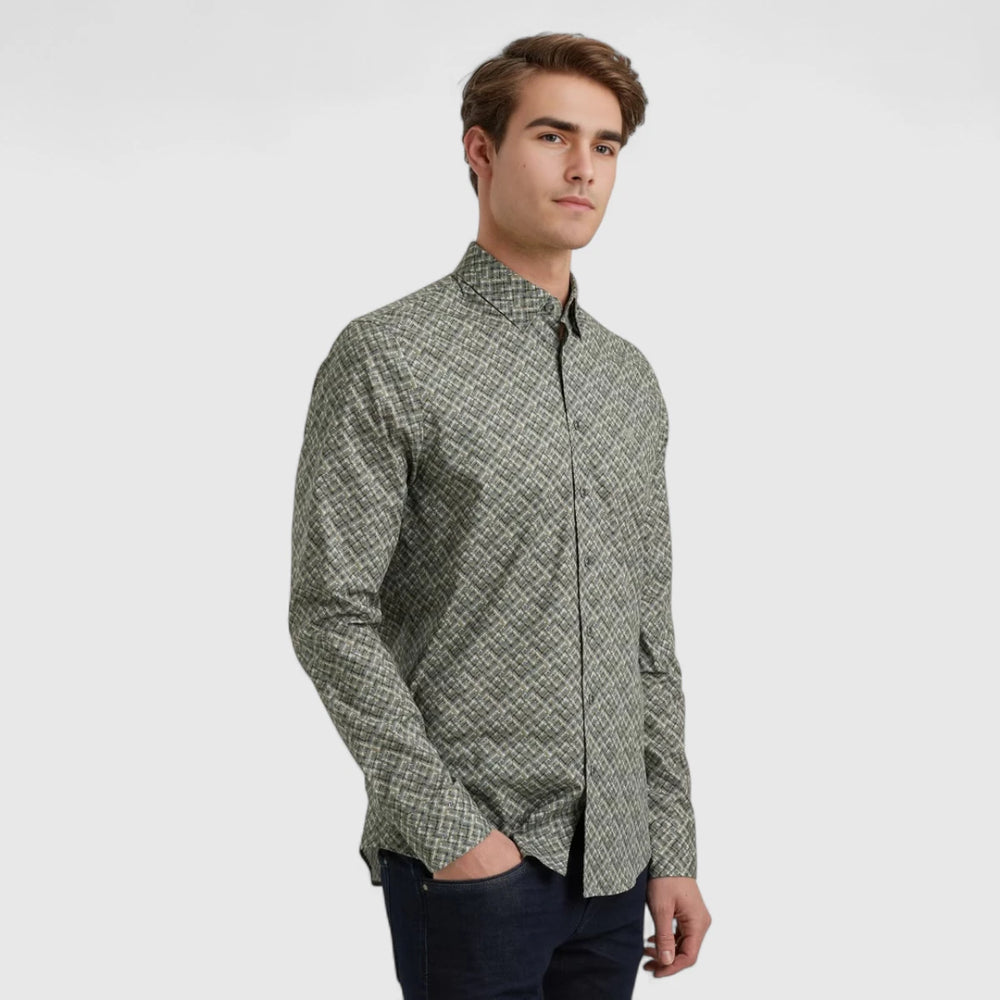 VSI2509232-9044 Vanguard Shirt Print On Fine Poplin Stretch Gargoyle