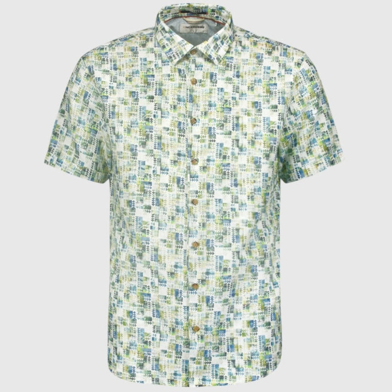 No Excess Shirt Short Sleeve Allover Printed With Linen Overhemd