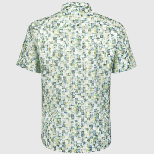 No Excess Shirt Short Sleeve Allover Printed With Linen Overhemd