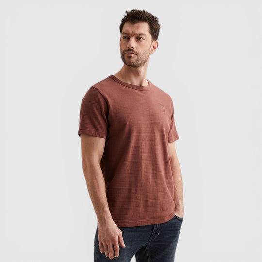 PTSS2602563-4085 PME Legend T-Shirt Met Jacquard Geweven Streeppatroon Roan Rouge / Rood
